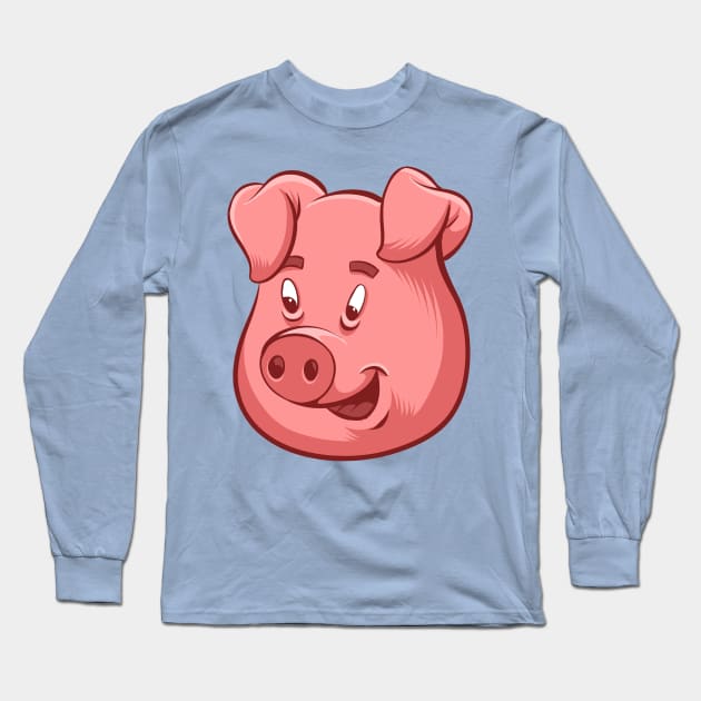 Pig Cartoon Long Sleeve T-Shirt by Black Tee Inc